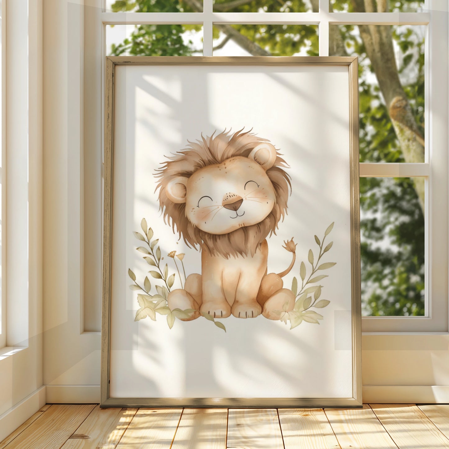 Lion Nursery Wall Art, Cute Baby Lion Poster, Safari Animal Print, Kids Room Decor