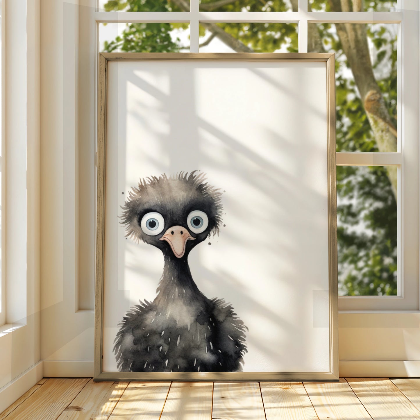 Emu Nursery Wall Art, Cute Watercolour Bird Poster, Kids Room Animal Print