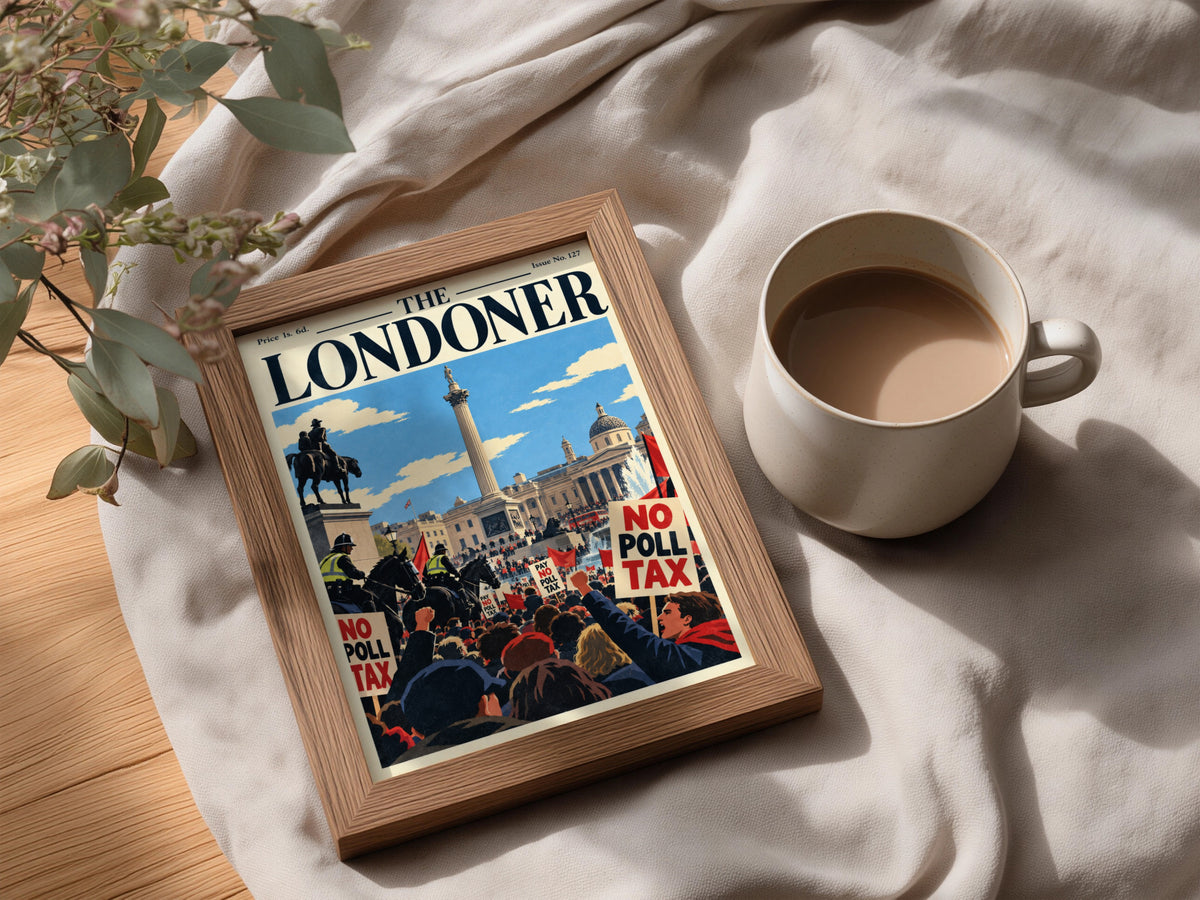 Trafalgar Square Protest Poster, Vintage London Magazine Cover Wall Art, Retro British Art Print