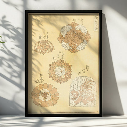 Vintage Japanese Woodblock Art Print, Bijutsukai 1901 Floral Motif, Japandi Wall Art – A4 Black frame