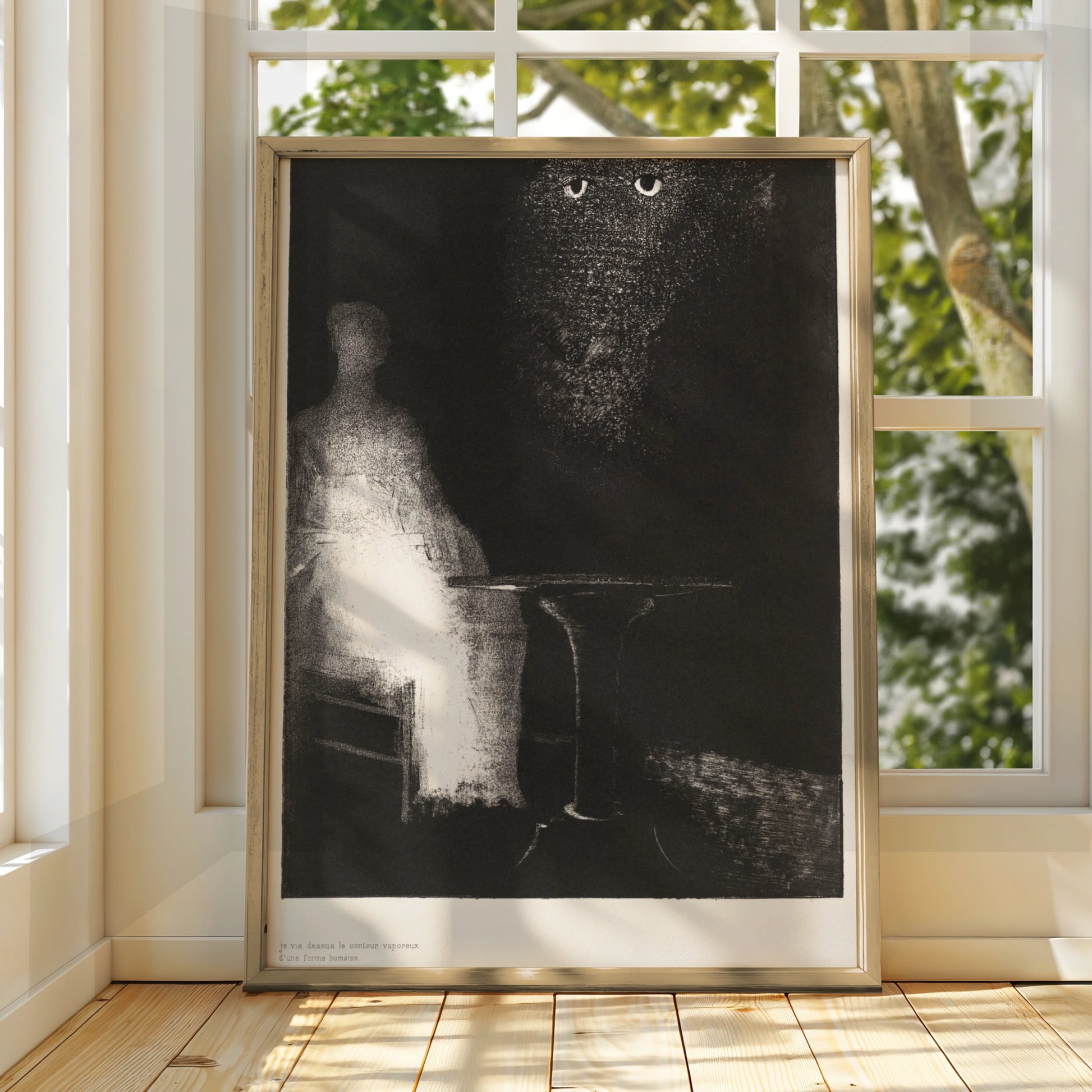 Halloween Black Cat Eyes Poster, Gothic Dark Art Print, Spooky Wall Art, Odilon Redon Style