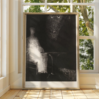 Halloween Black Cat Eyes Poster, Gothic Dark Art Print, Spooky Wall Art, Odilon Redon Style