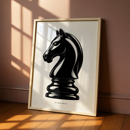 Chess Knight Strategy Print, Monochrome Wall Art, Black and White Minimalist Poster