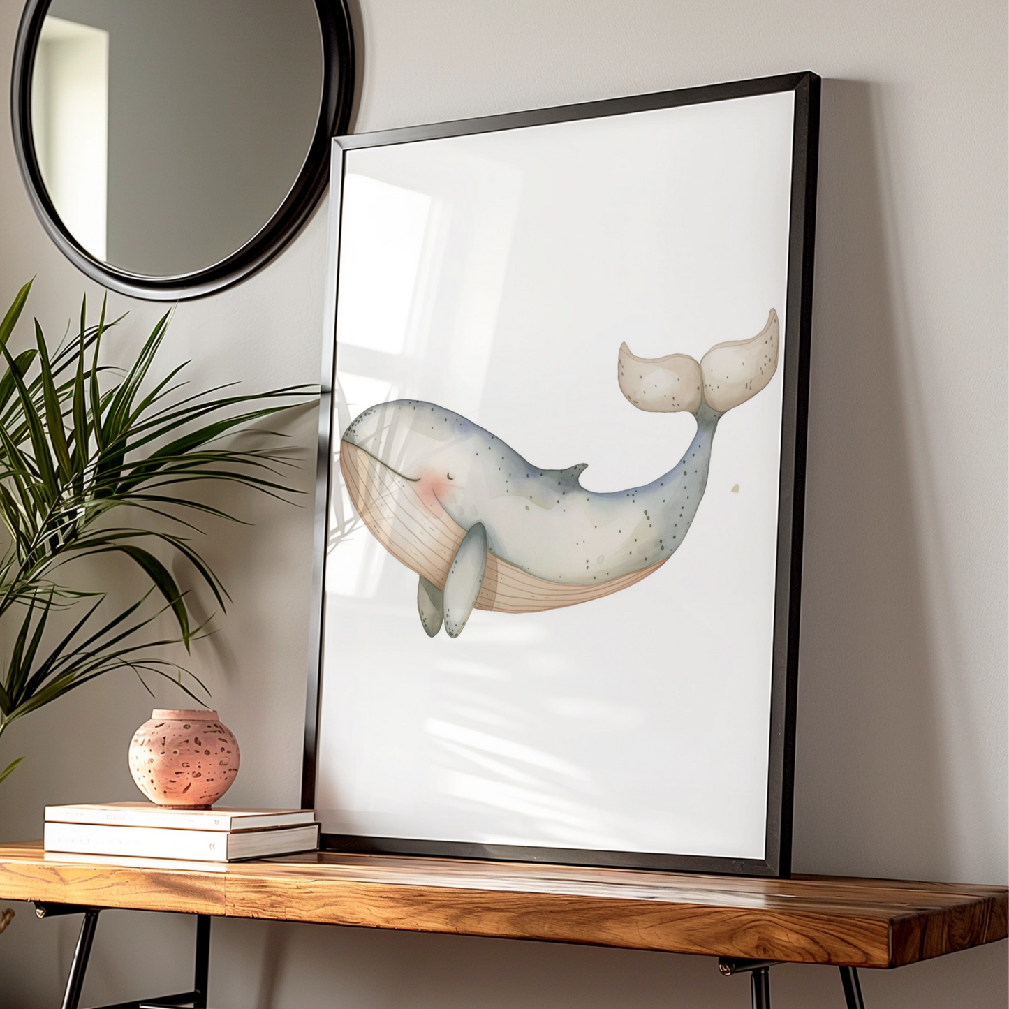 Whale Nursery Wall Art, Watercolour Ocean Print, Baby Room Poster, Cute Sea Animal Decor