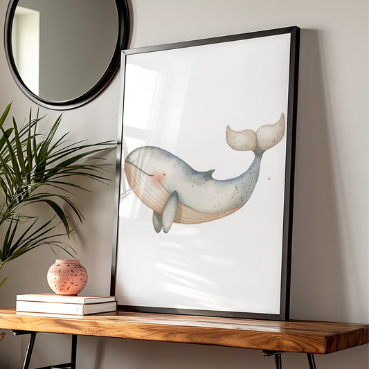 Whale Nursery Wall Art, Watercolour Ocean Print, Baby Room Poster, Cute Sea Animal Decor