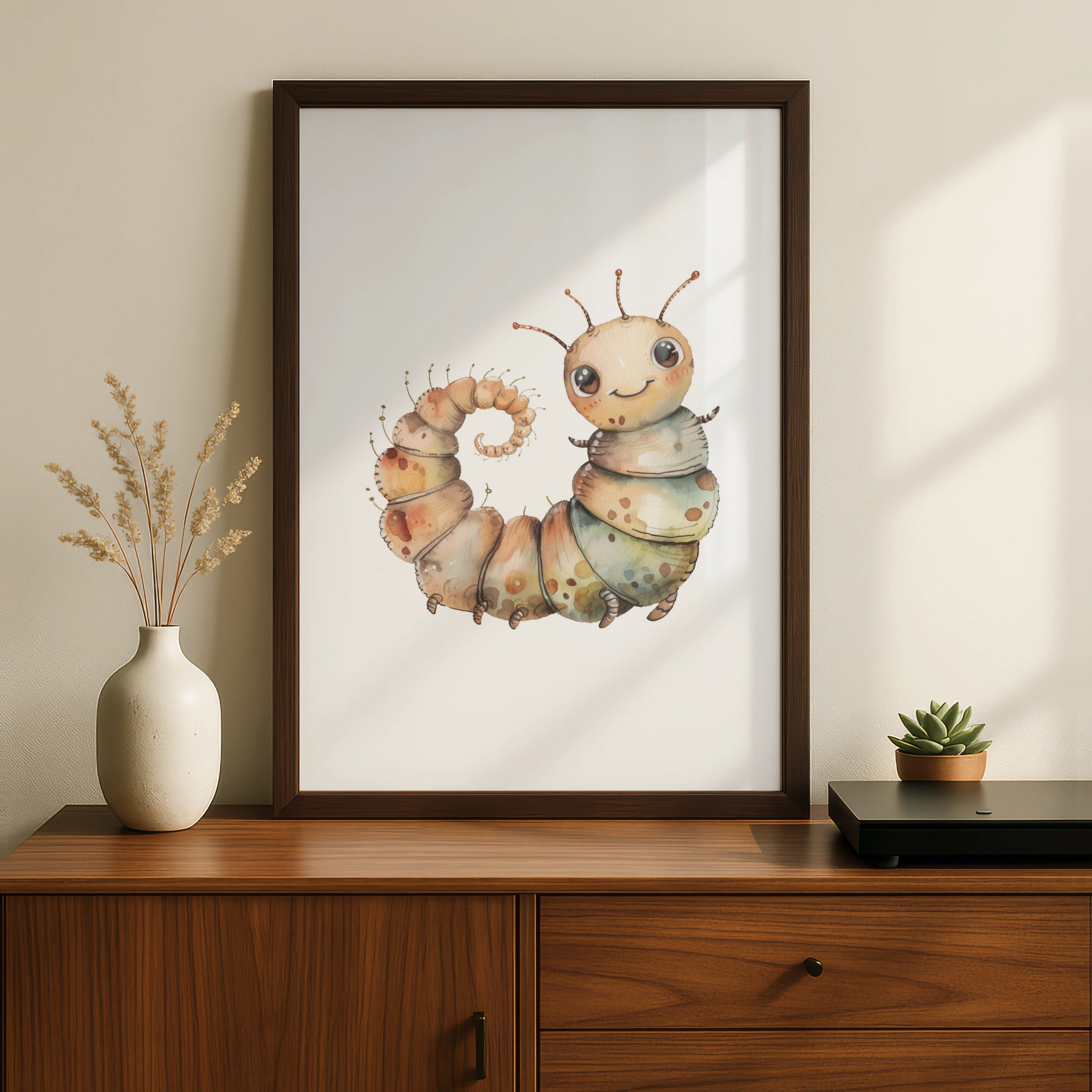 Cute Caterpillar Nursery Wall Art, Watercolour Bug Poster, Kids Room Insect Print, Baby Decor
