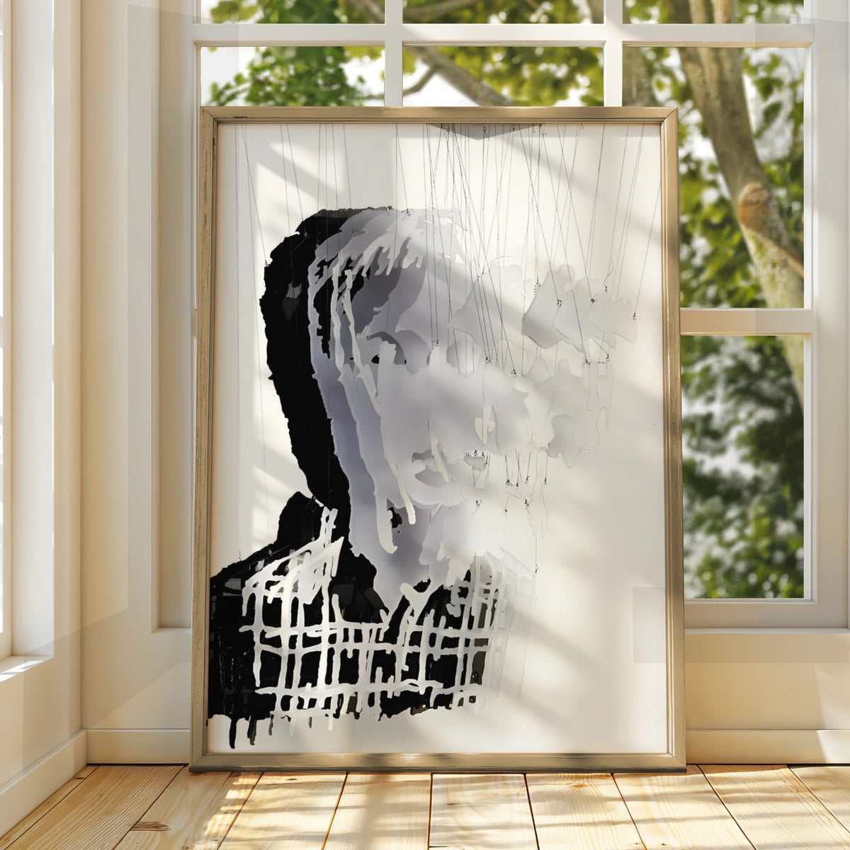 Fragmented Portrait Monochrome Wall Art, Abstract Face Print, Modern Black White Poster