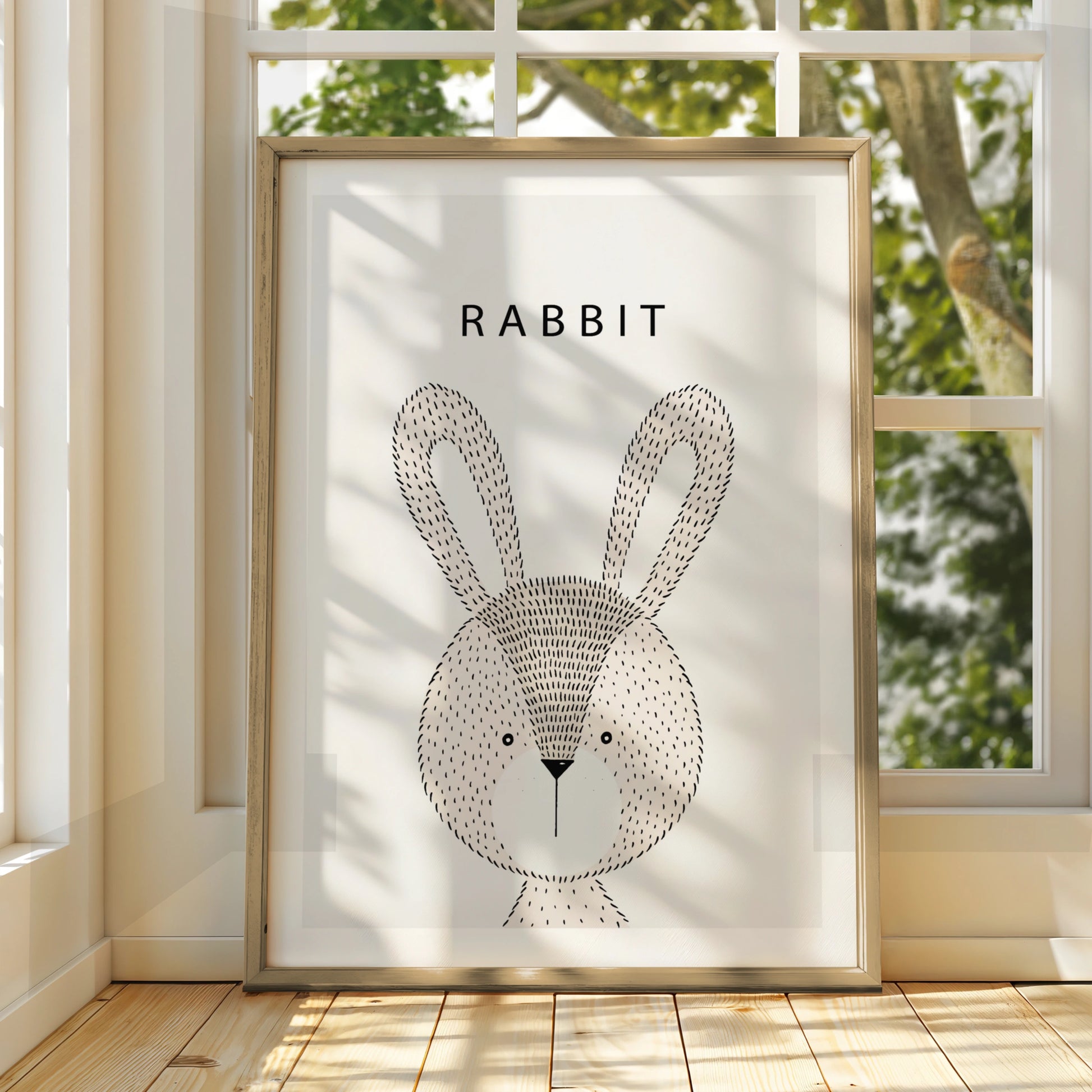 Rabbit Poster, Minimalist Animal Print, Nursery Wall Art, Scandi Kids Room Decor