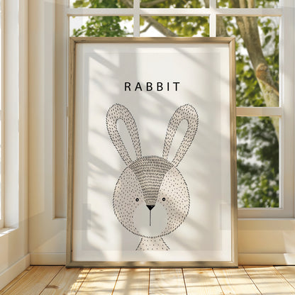 Rabbit Poster, Minimalist Animal Print, Nursery Wall Art, Scandi Kids Room Decor