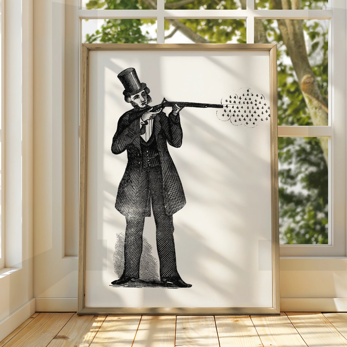 Victorian Gunman Halloween Art Print, Vintage Engraving Poster, Gothic Black Wall Art
