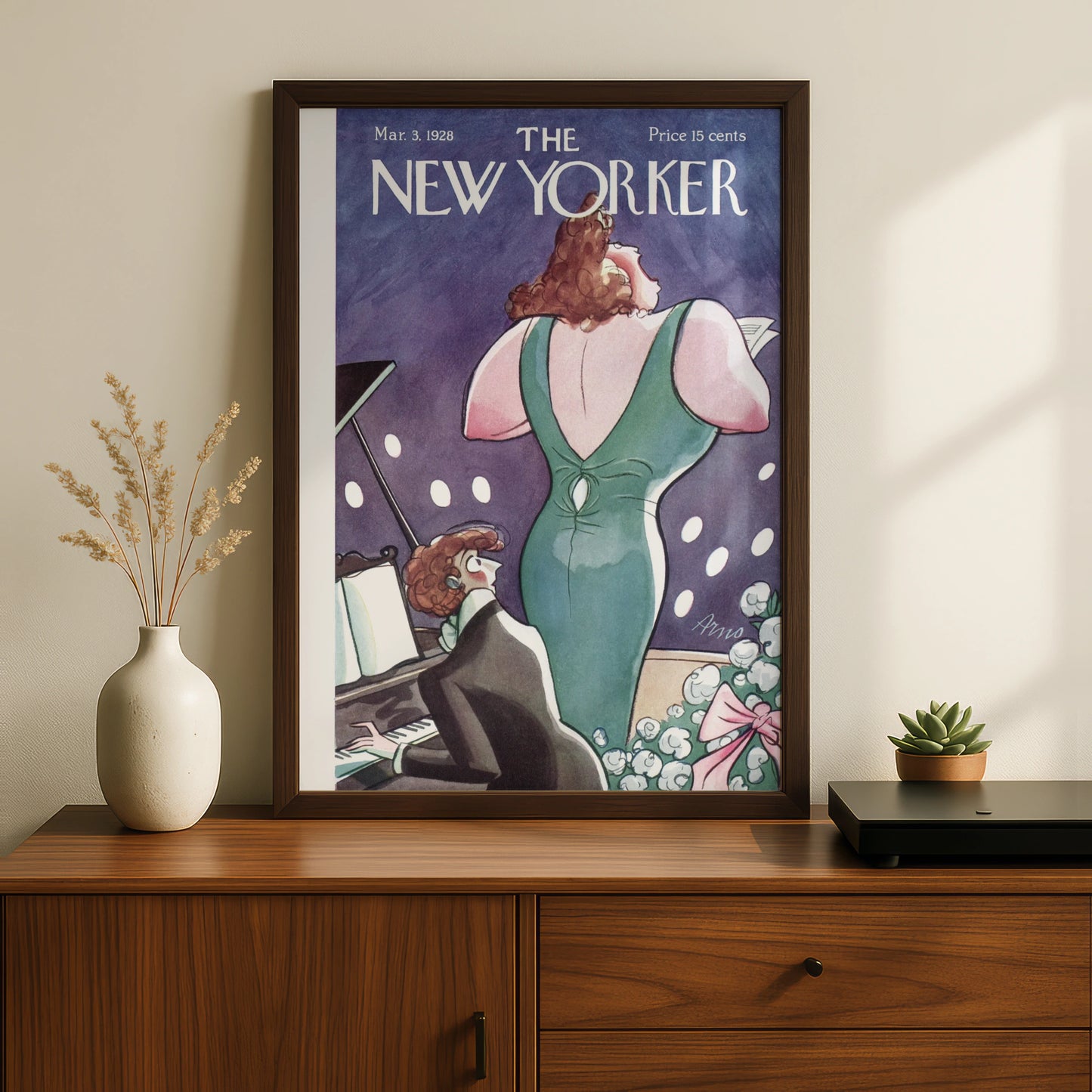 New Yorker 1928 Cover Poster, Opera Singer Piano Art, Vintage Magazine Wall Art