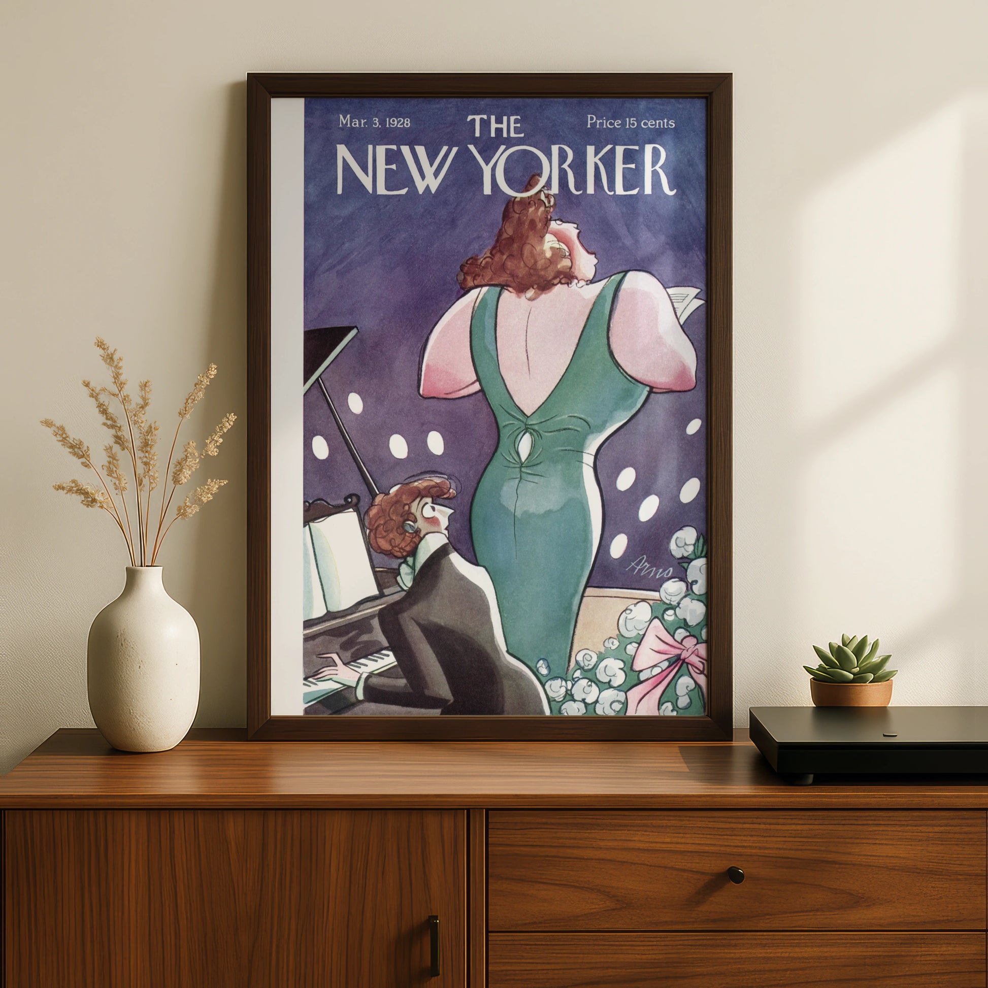 New Yorker 1928 Cover Poster, Opera Singer Piano Art, Vintage Magazine Wall Art
