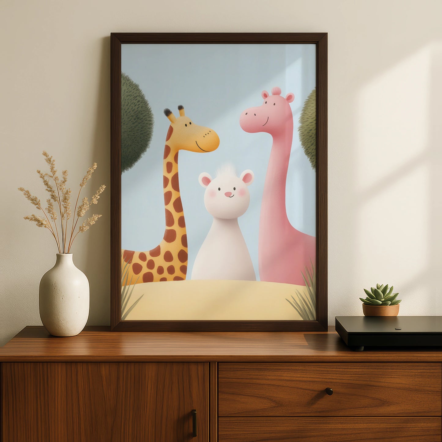 Cute Giraffe Nursery Wall Art, Baby Animal Poster, Safari Friends Print for Kids Room