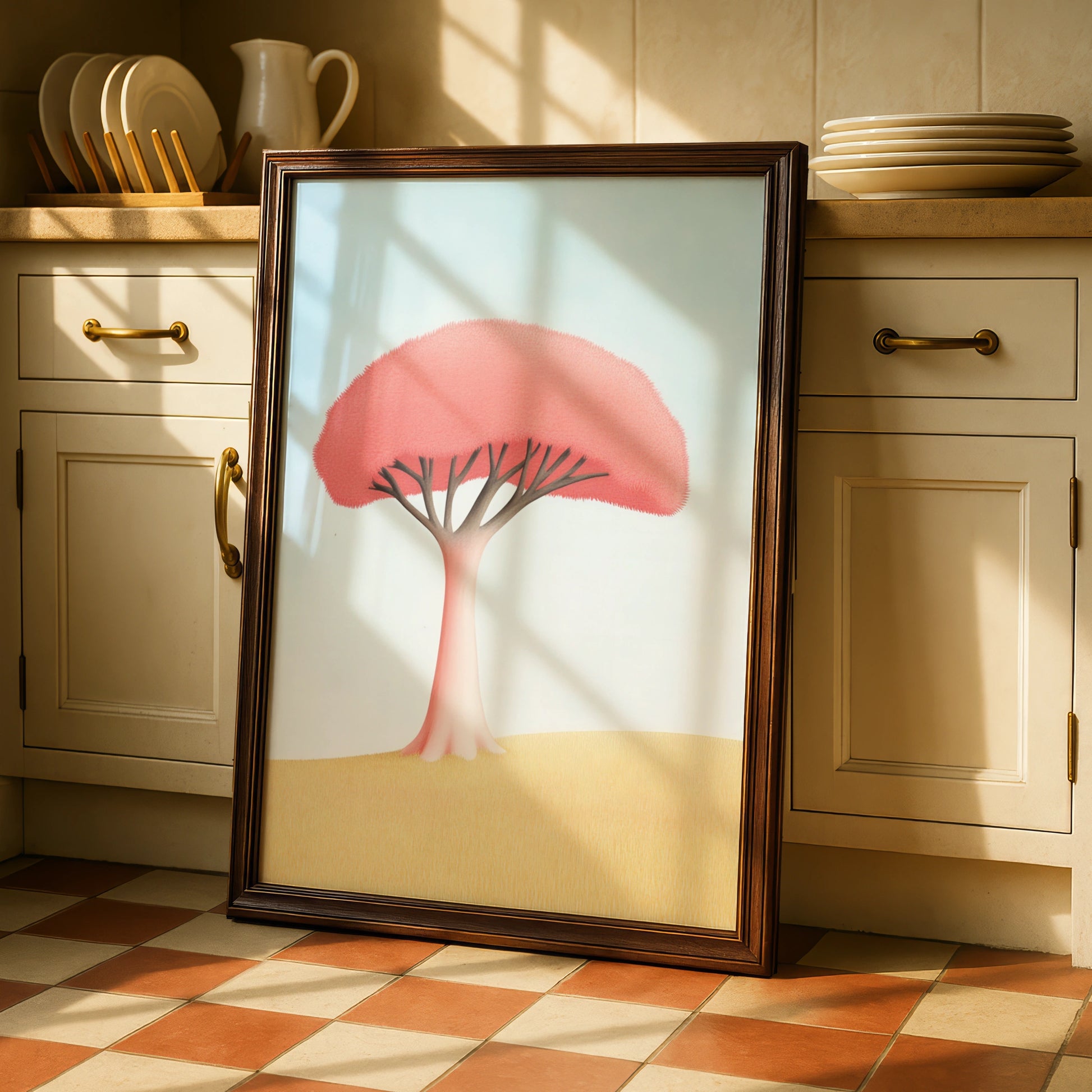Pink Tree Nursery Wall Art, Pastel Nature Print, Baby Room Poster, Kids Decor