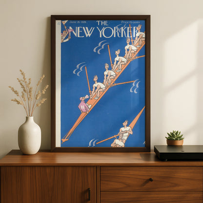 The New Yorker 1926 Rowing Cover Poster, Vintage Art Deco Blue Wall Art Print