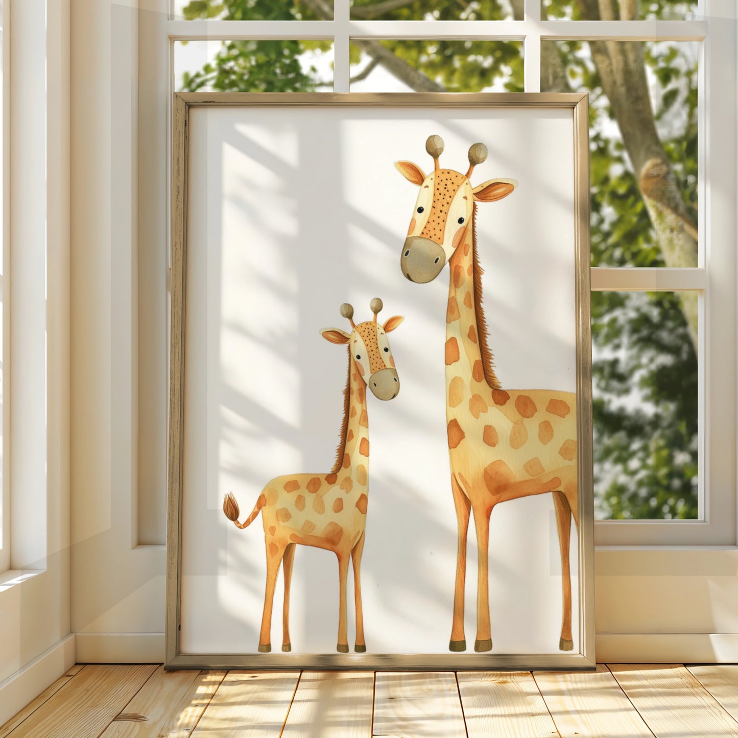 Giraffe Nursery Wall Art, Baby and Mother Giraffe Print, Safari Animal Poster for Kids Room