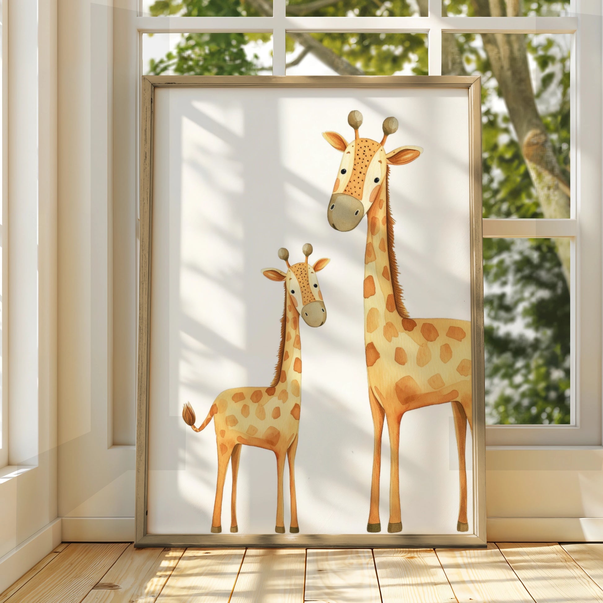 Giraffe Nursery Wall Art, Baby and Mother Giraffe Print, Safari Animal Poster for Kids Room
