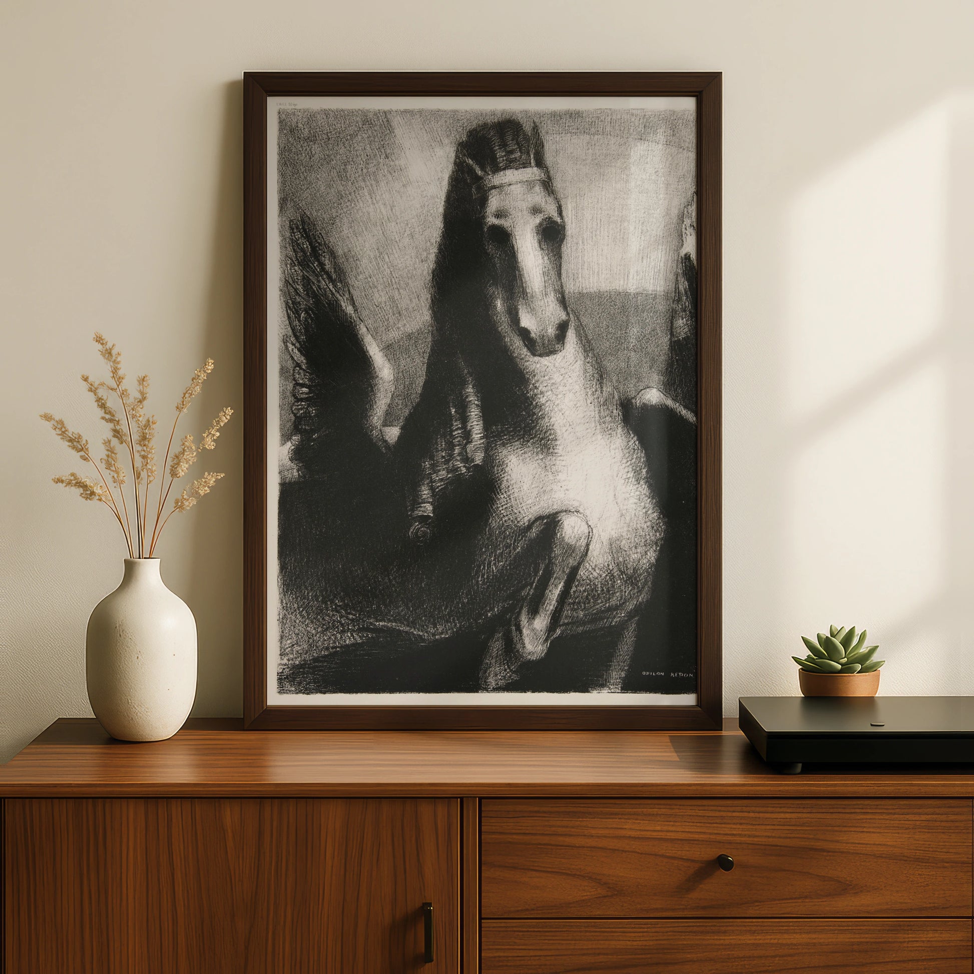 Odilon Redon Dark Horse Poster, Halloween Gothic Wall Art, Surreal Black Print