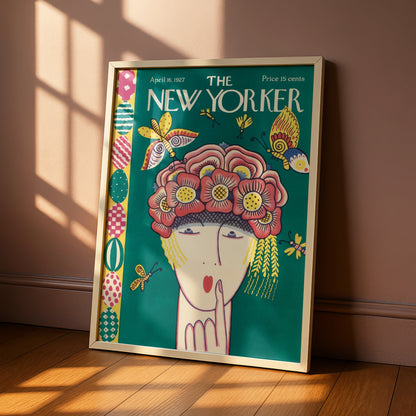 The New Yorker April 1927 Vintage Cover Poster, Floral Hat Lady, Retro Wall Art
