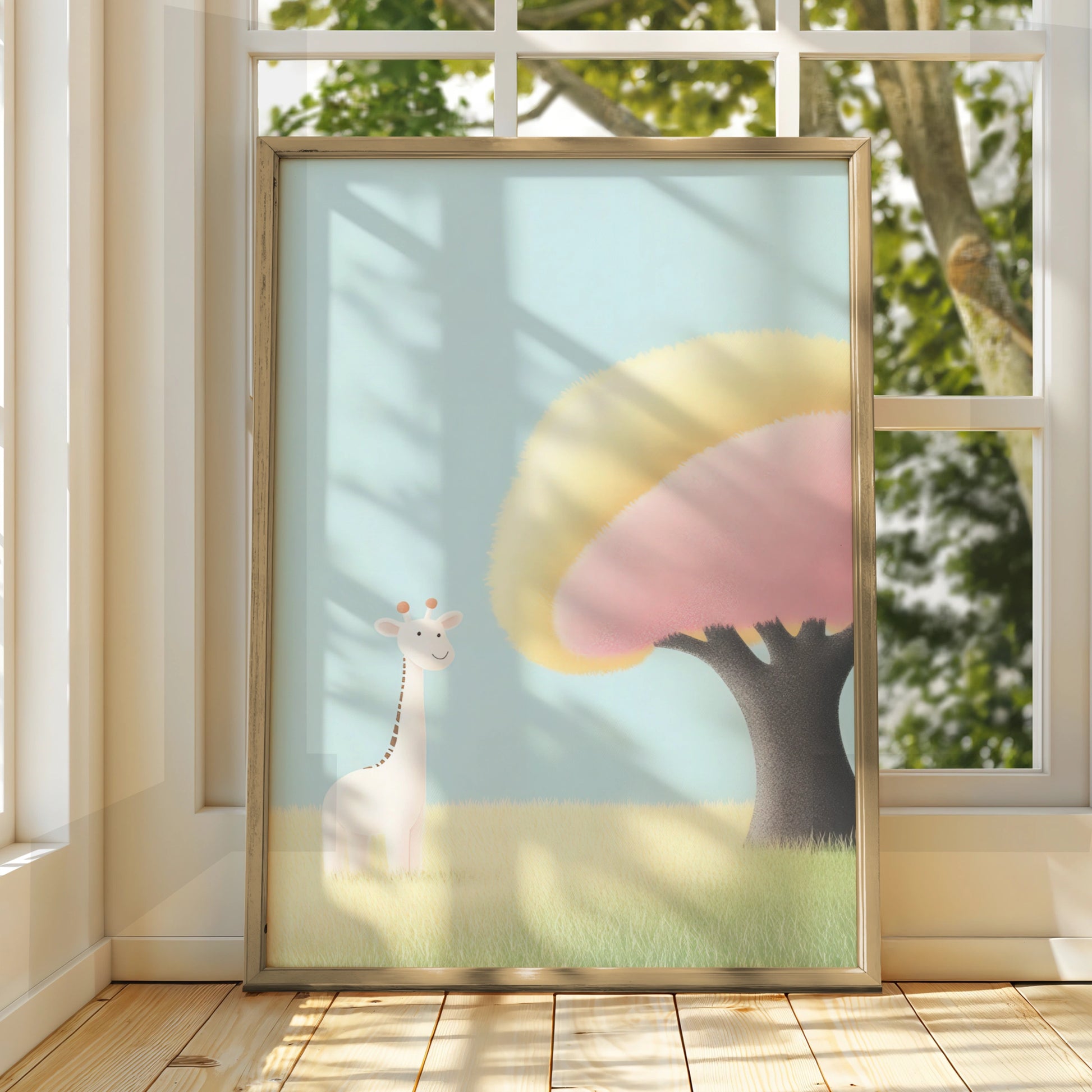 Cute Giraffe Nursery Wall Art, Pastel Baby Poster, Children's Animal Print for Kids Room Decor