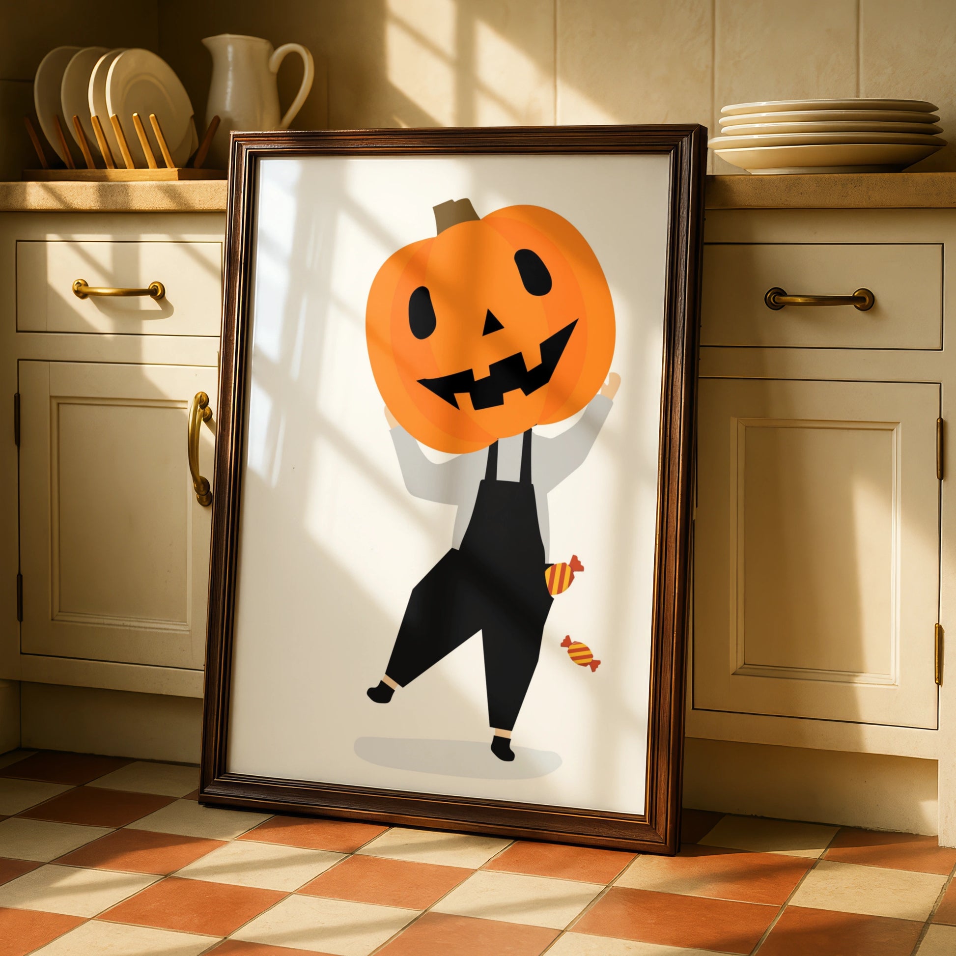 Halloween Pumpkin Head Poster, Jack-o-Lantern Wall Art, Trick or Treat Print, Spooky Decor