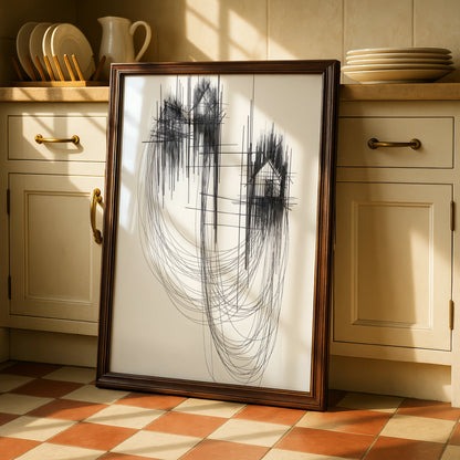 Abstract Line Art Print, Modern Monochrome Wall Art, Black White Geometric Poster
