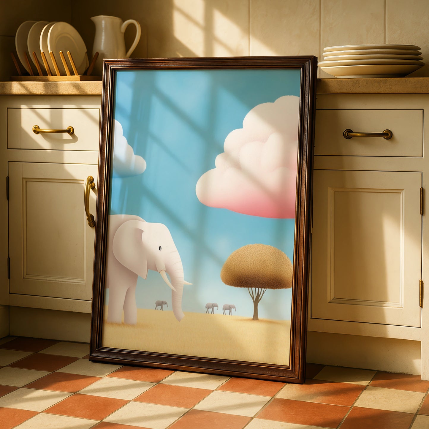 Elephant Nursery Wall Art, Safari Animal Print, Baby Room Poster, Pastel Kids Decor