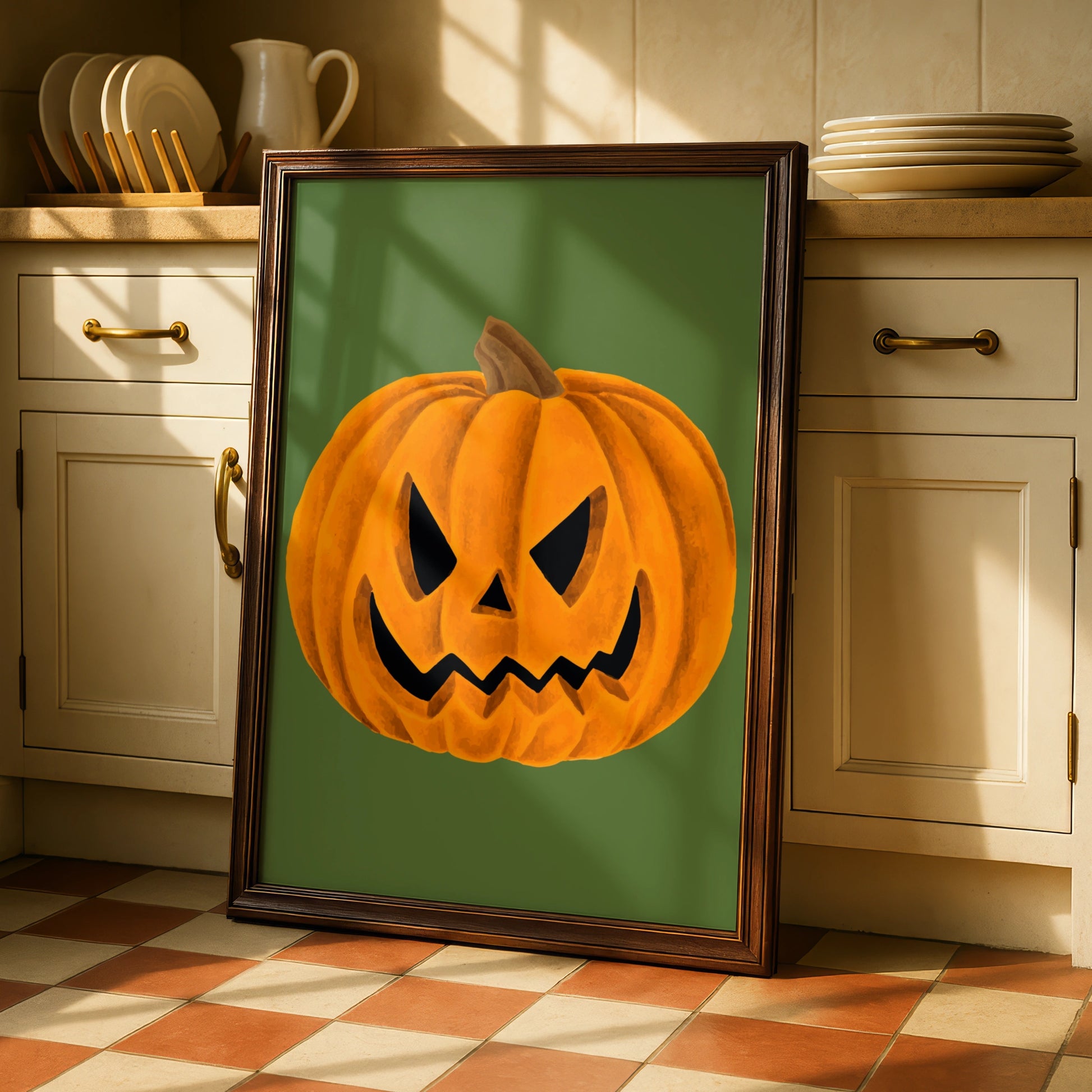 Halloween Pumpkin Wall Art, Jack O Lantern Poster, Spooky Orange Decor Print