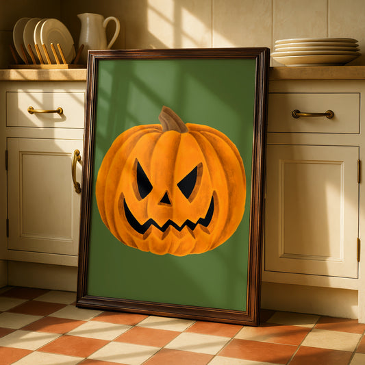 Halloween Pumpkin Wall Art, Jack O Lantern Poster, Spooky Orange Decor Print