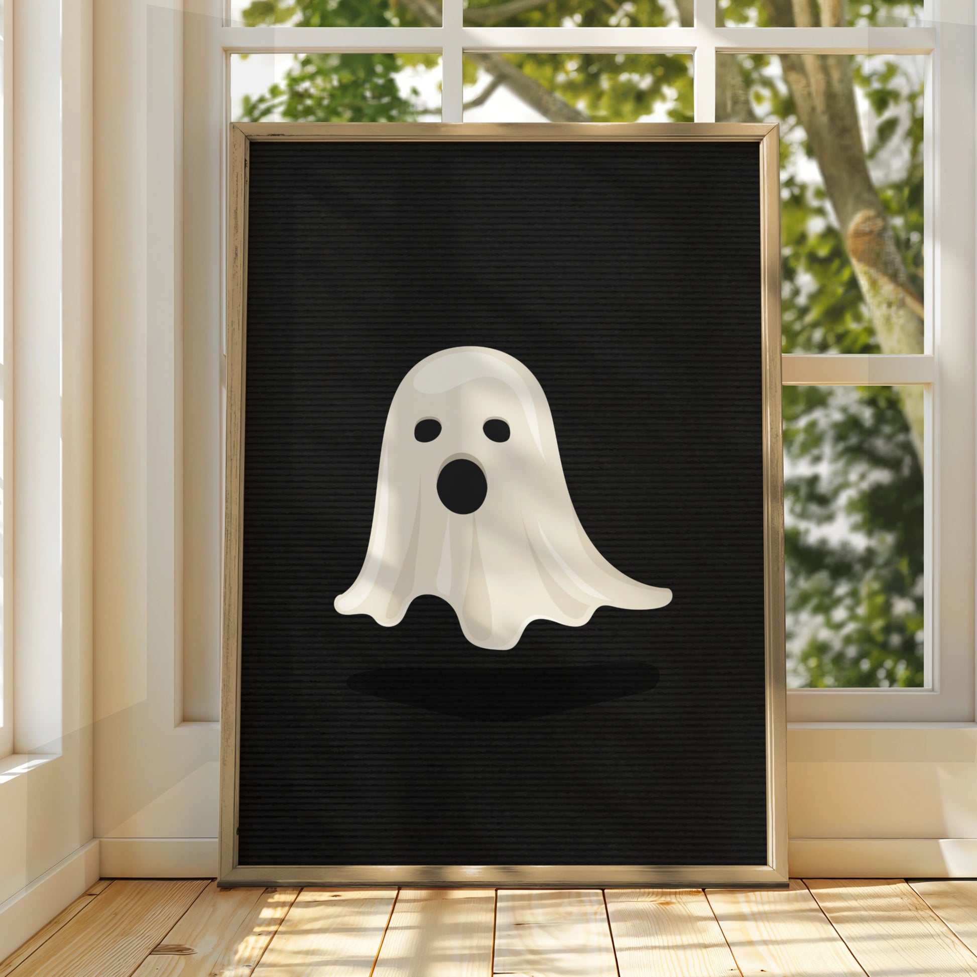 Halloween Ghost Poster, Spooky Ghost Wall Art, Black White Minimalist Print