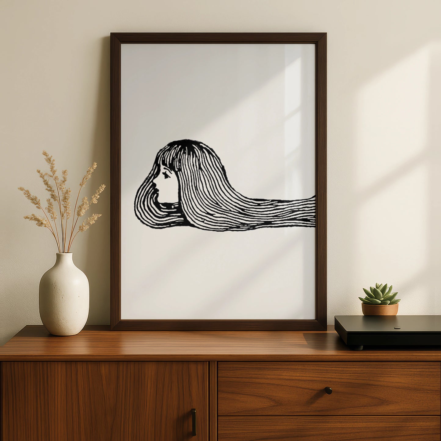 Halloween Witch Hair Poster, Creepy Girl Line Art Print, Black White Spooky Wall Art