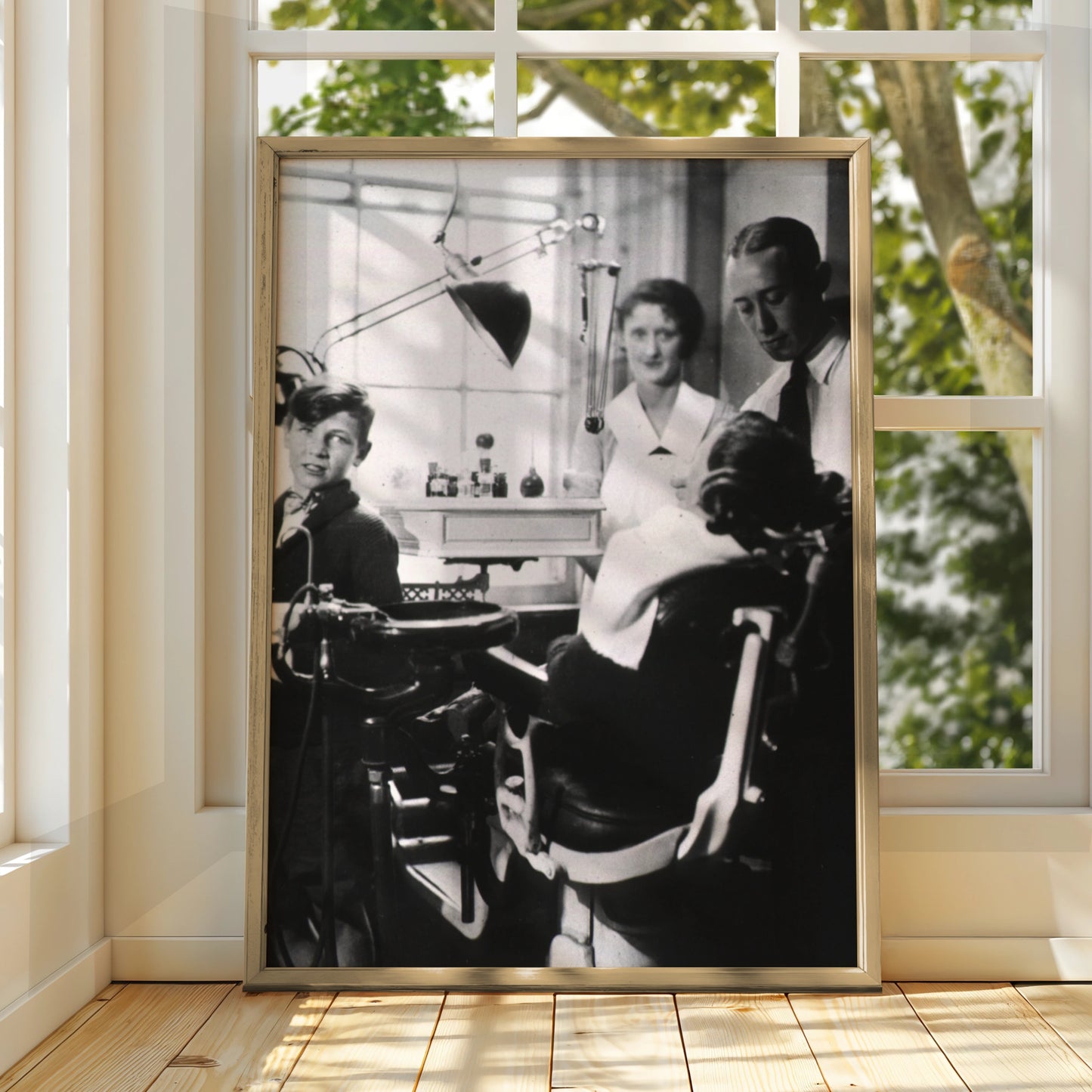 Vintage Dentist Chair Black White Photo Poster, Retro Dental Office Wall Art Print