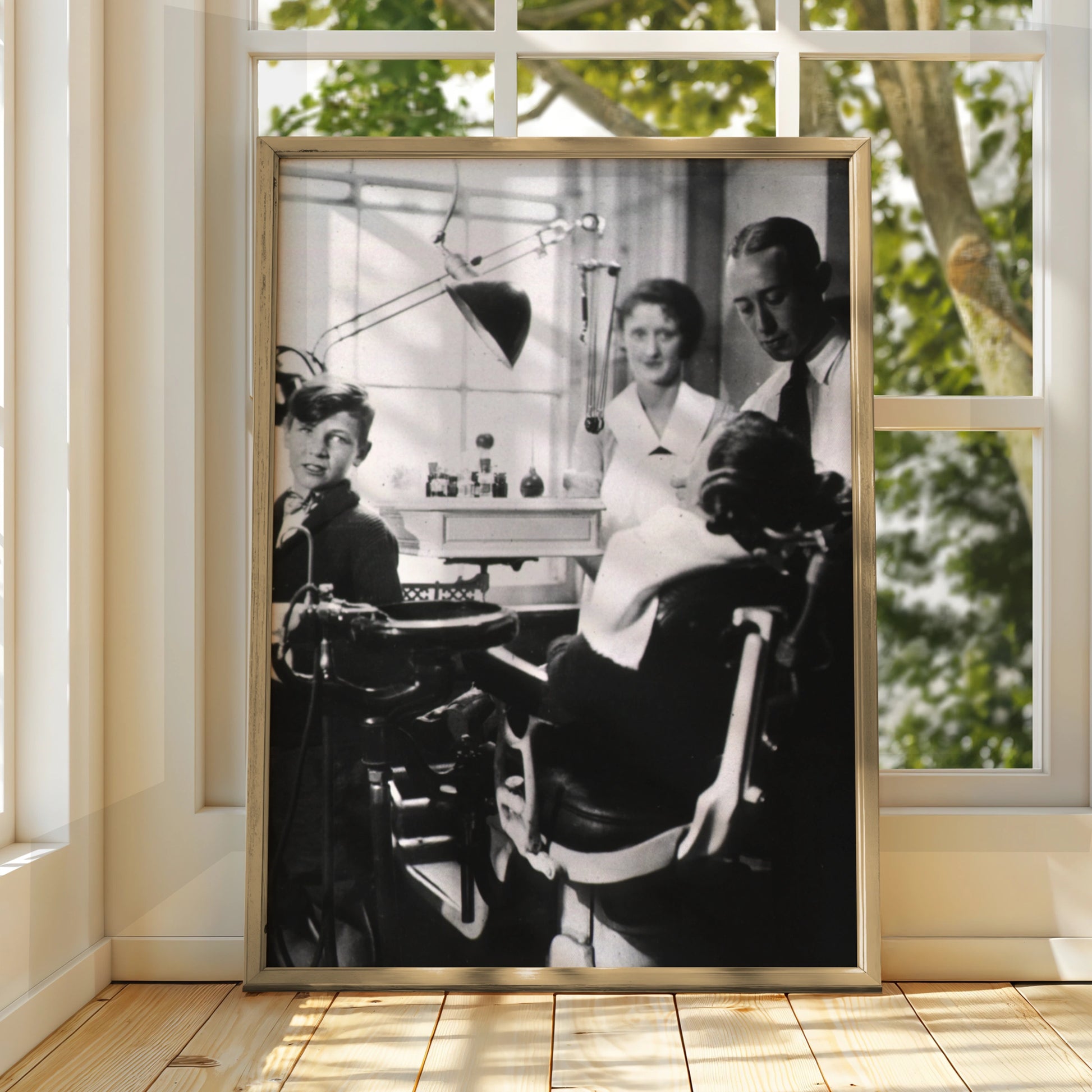 Vintage Dentist Chair Black White Photo Poster, Retro Dental Office Wall Art Print
