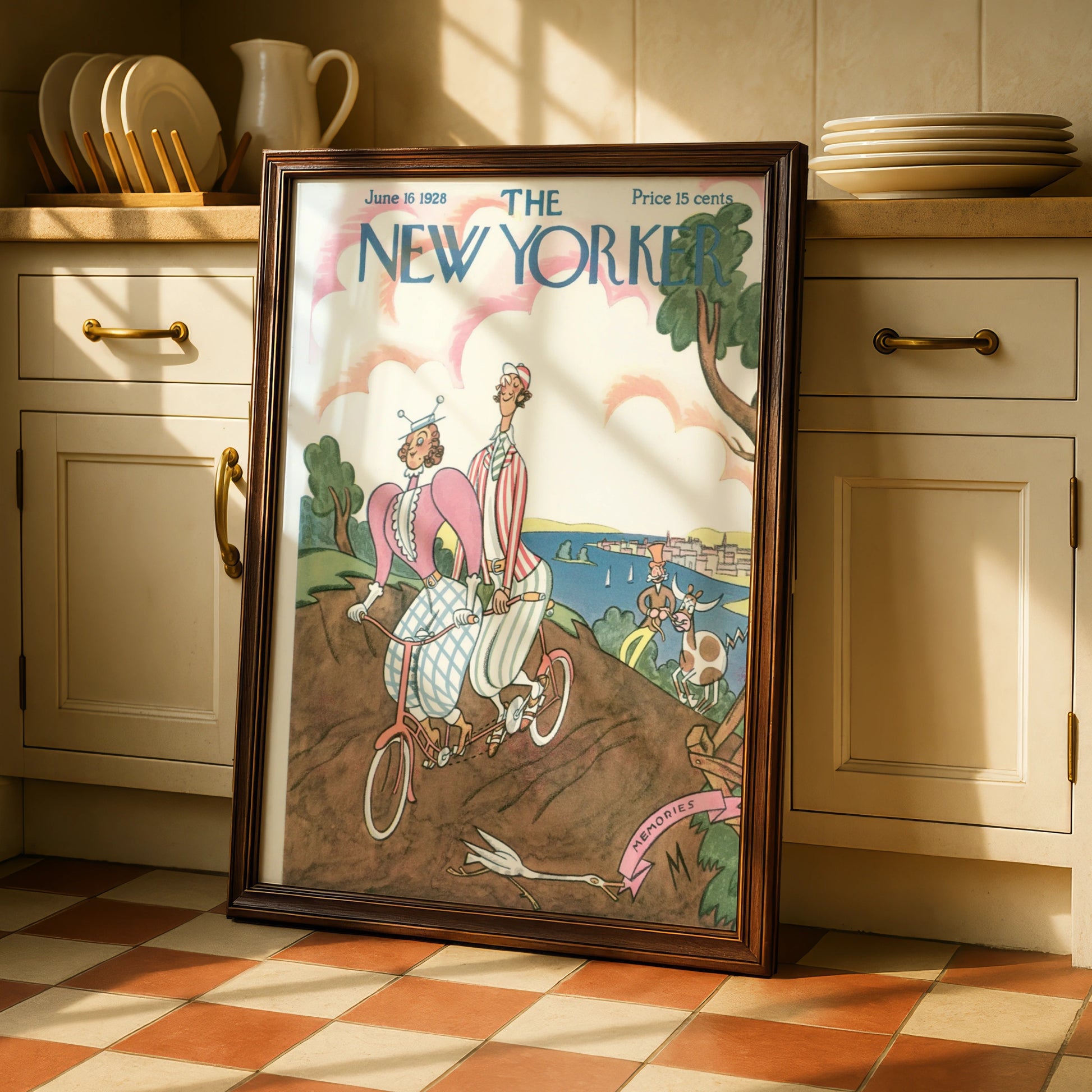 The New Yorker June 1928 Cover Poster, Vintage Cycling Couple Art Print, Retro Wall Art