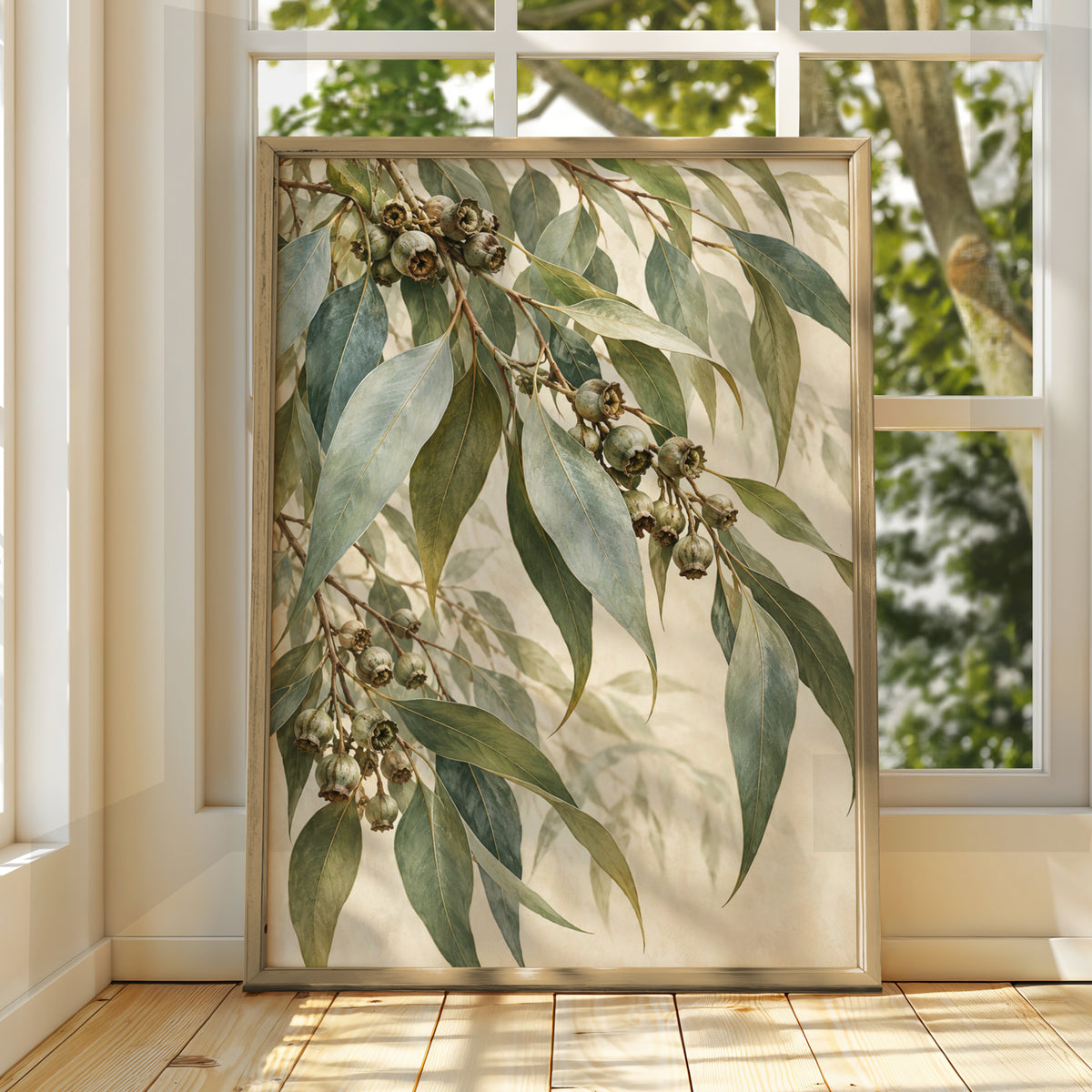 Eucalyptus Branch Print, Australian Botanical Wall Art, Gum Leaves Nature Poster