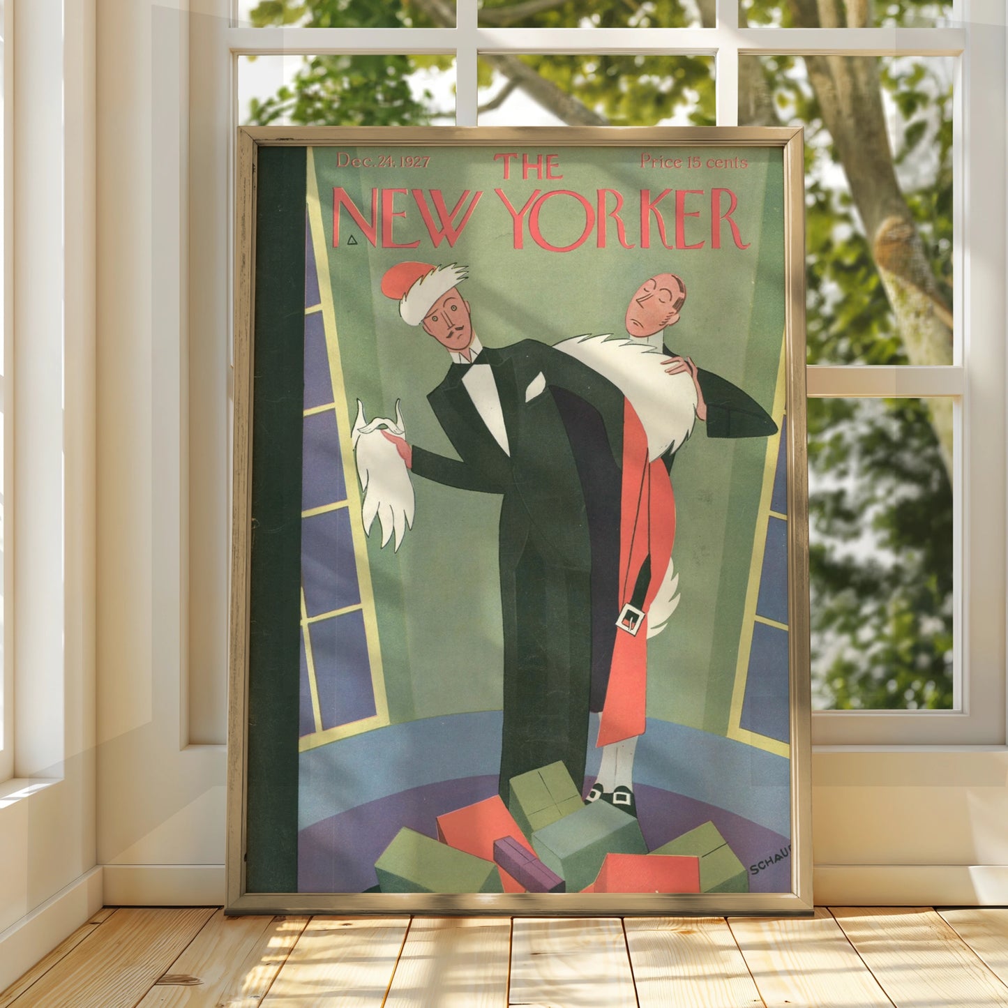 The New Yorker Christmas 1927 Cover Art Poster, Art Deco Holiday Vintage Print