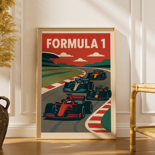 Retro Racing Car Poster, Open Wheel Motorsport Wall Art, Vintage Racing Print, Automotive Decor — Digital Download