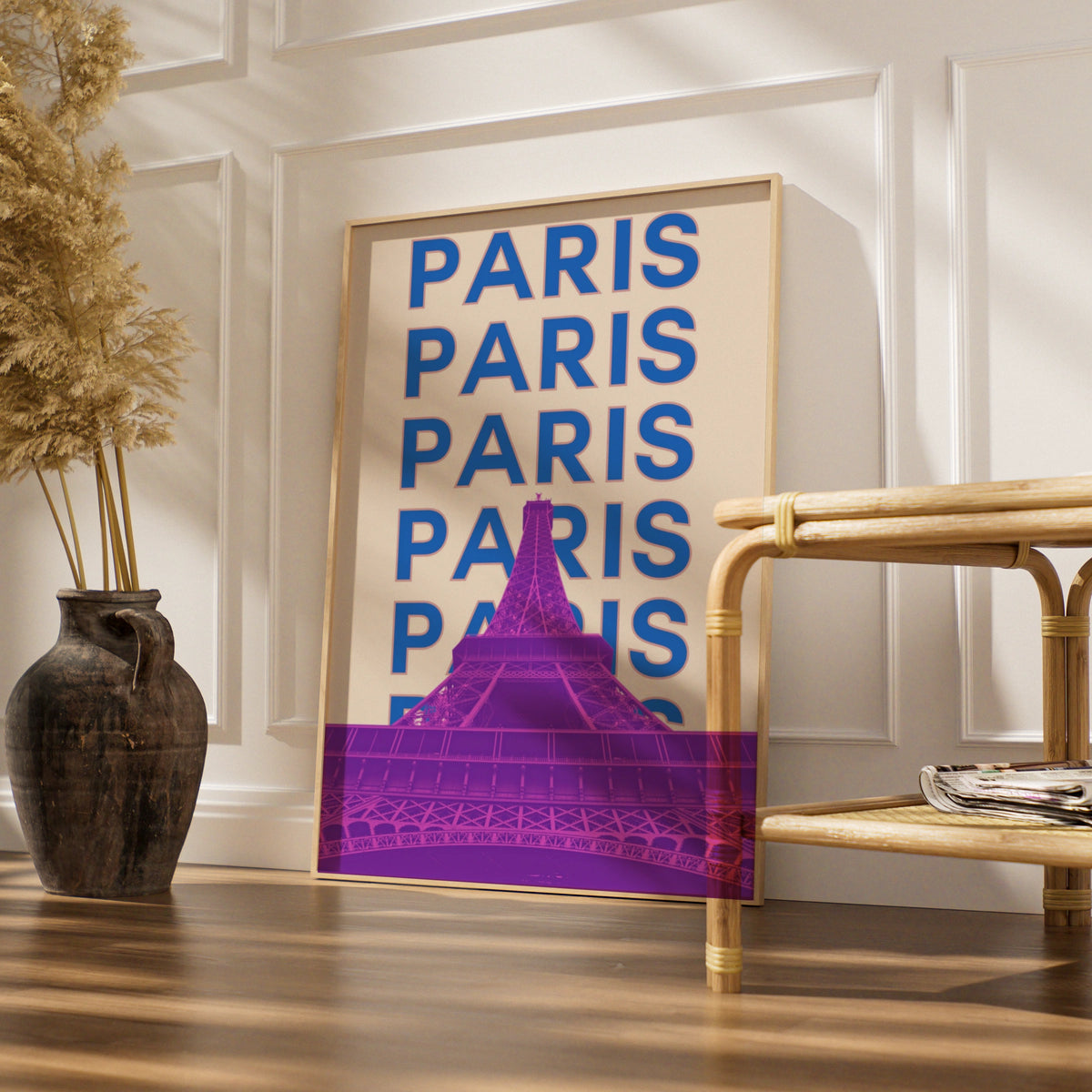 Paris Travel Poster, Eiffel Tower Wall Art, Retro France Print, Bold Typography City Decor