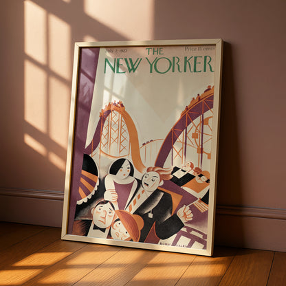 New Yorker 1927 Cover Poster, Vintage Roller Coaster Art Deco Print, Retro Fair Wall Art