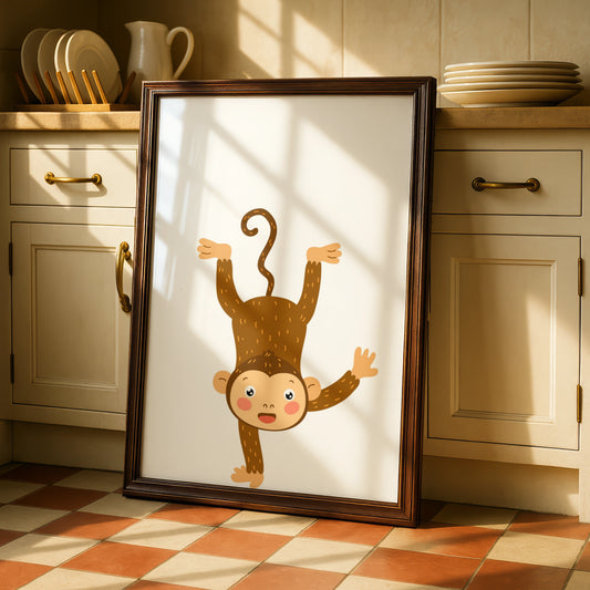 Cute Monkey Nursery Wall Art, Baby Animal Poster, Kids Room Jungle Decor Print