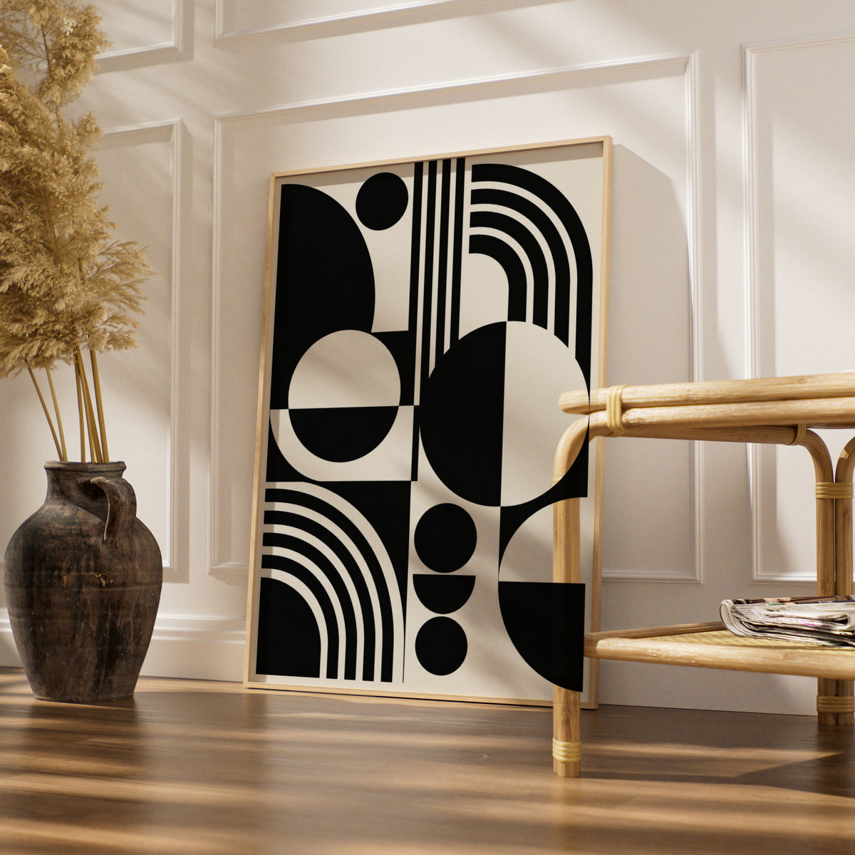 Monochrome Geometric Abstract Print, Black and White Bauhaus Poster, Modern Wall Art