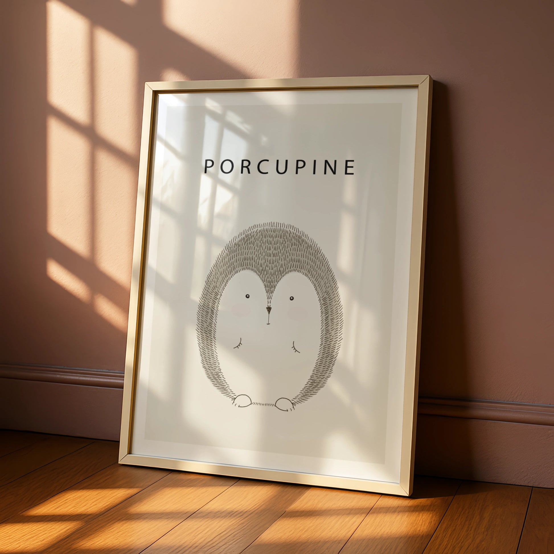 Porcupine Poster, Cute Animal Print, Minimalist Wall Art, Nursery Decor, Neutral Tones