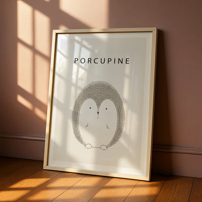 Porcupine Poster, Cute Animal Print, Minimalist Wall Art, Nursery Decor, Neutral Tones