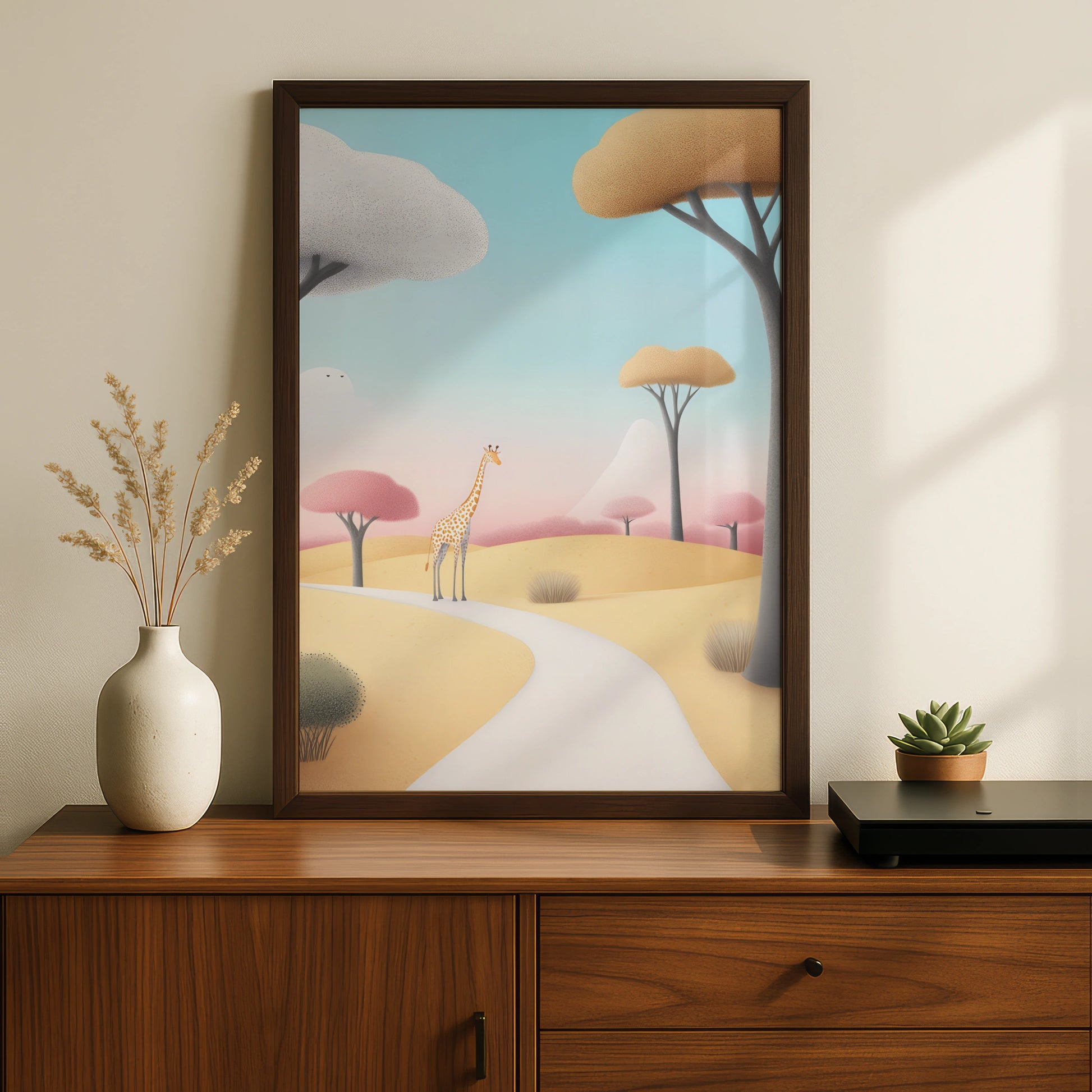 Giraffe Nursery Wall Art, Safari Animal Print, Pastel Kids Room Poster, Baby Girl Boy Decor