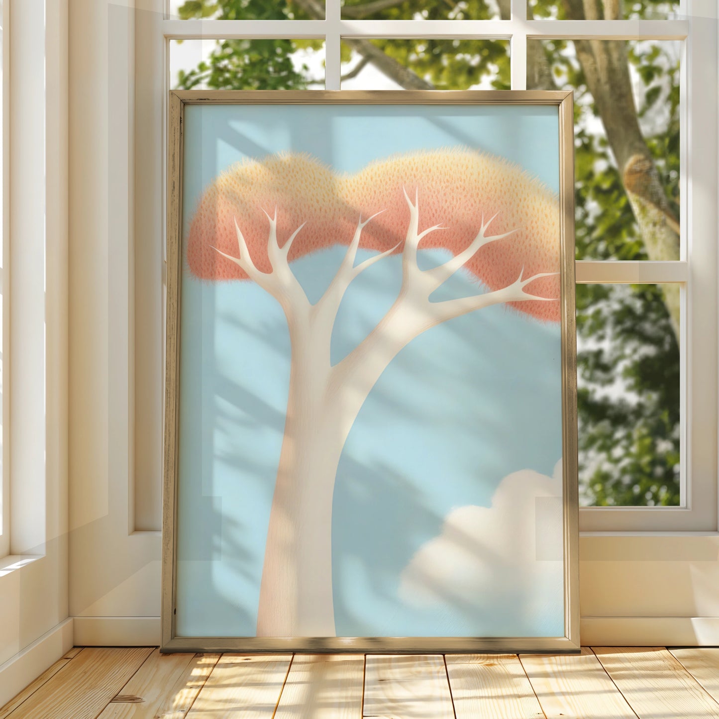 Nursery Tree Wall Art, Pastel Boho Print, Baby Room Poster, Soft Blue Pink Decor