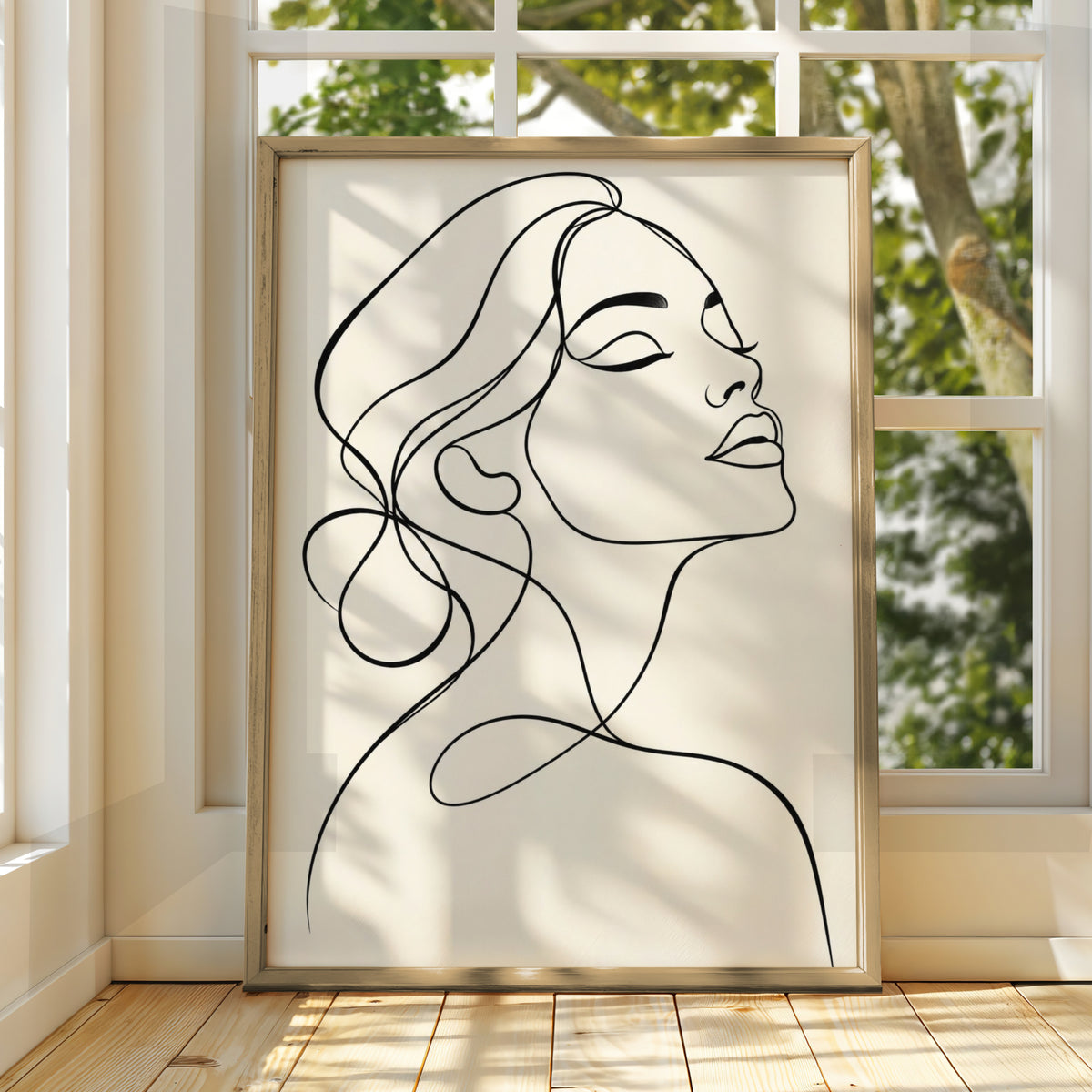 Woman Line Art Print, Monochrome Wall Art, Minimalist Female Portrait, Black and White Poster