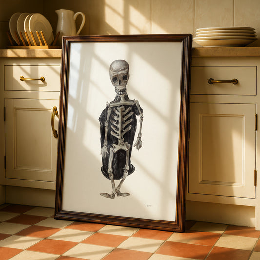 Halloween Skeleton Poster, Spooky Gothic Wall Art, Dark Macabre Print, Skull Bone Decor