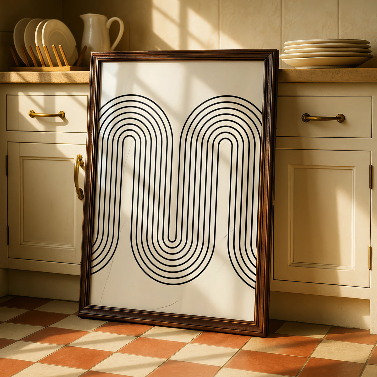 Geometric Wave Line Art, Monochrome Wall Art, Modern Abstract Poster, Minimalist Print