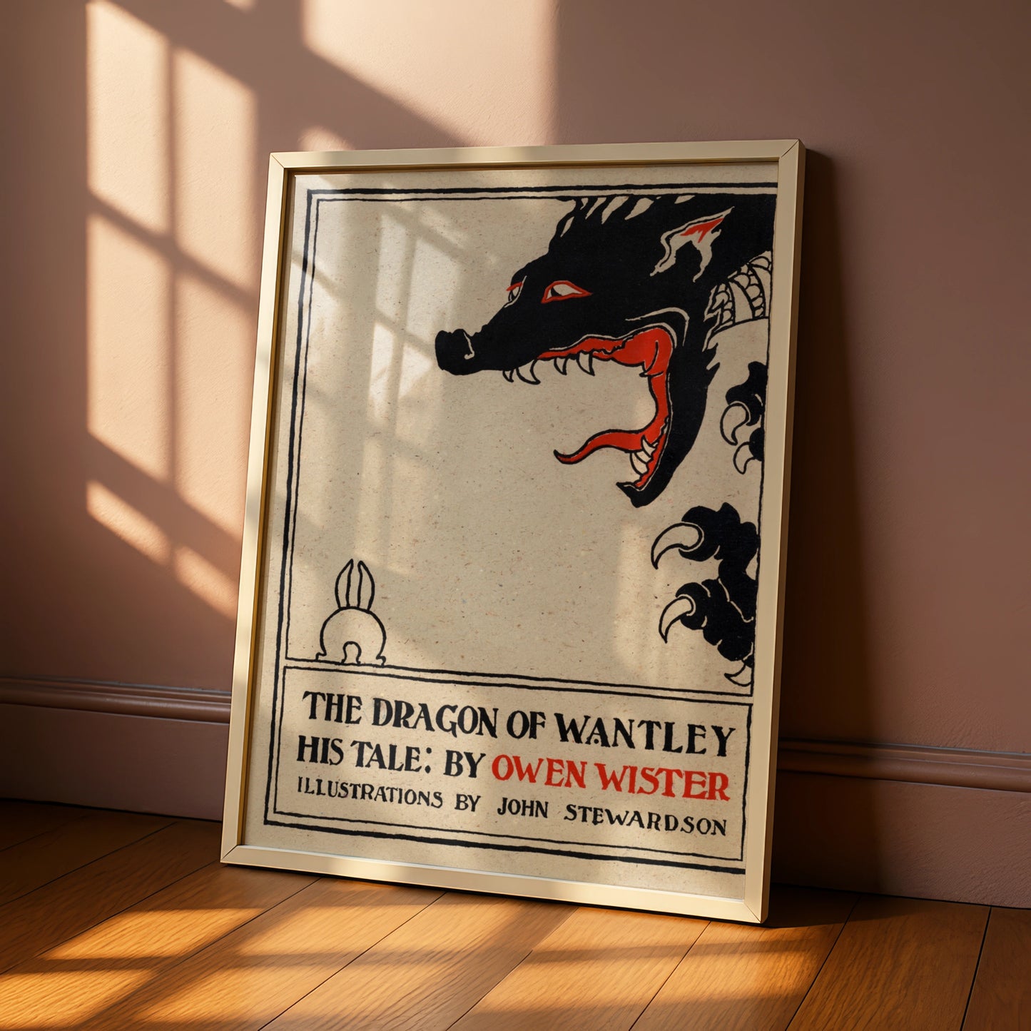 Halloween Dragon Art Print, Vintage Book Cover Poster, Black Red Gothic Wall Art