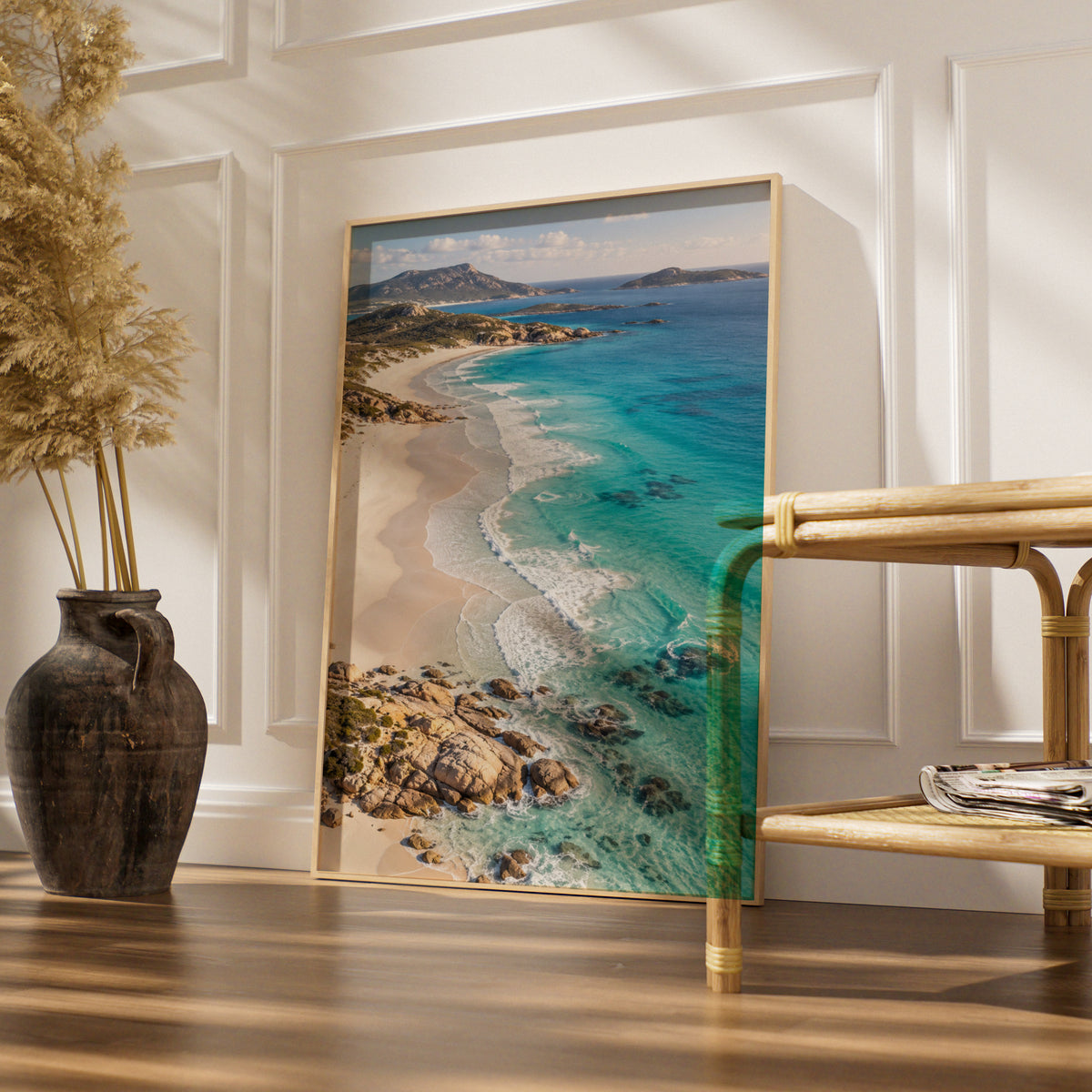 Australian Coastal Landscape Print, White Sand Beach, Turquoise Ocean Wall Art, Beach House Poster